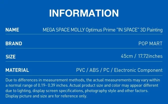 MEGA SPACE MOLLY Optimus Prime《ΣΤΟ ΔΙΑΣΤΗΜΑ》Τρισδιάστατος Πίνακας